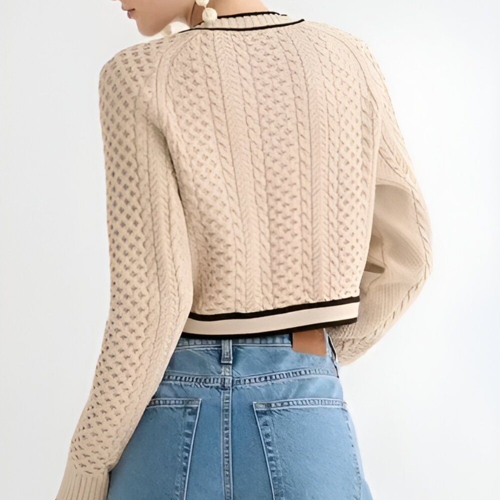 J. Crew Tan Cropped Cable Knit Sweater Lady Jacket Cardigan - Picture 3 of 13